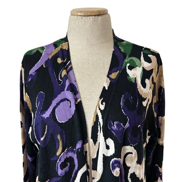 Chico's Woman's Sz Large Scroll Print Cardigan Sweater Ling Sleeve - Picture 2 of 11